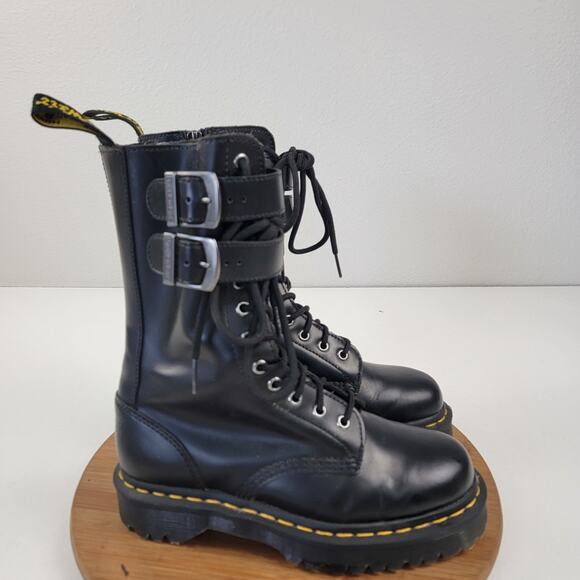 Dr. Martens Caspian Alt Black Leather Mens 7 Womens 8 Combat Tall Zip Up Boots - Picture 4 of 14
